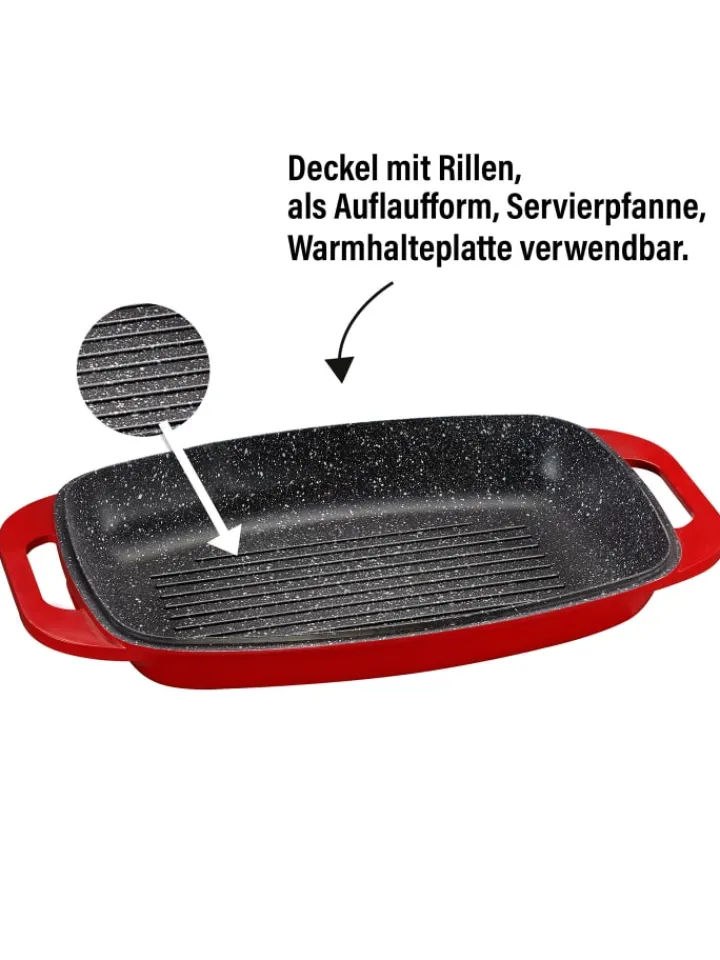 Stoneline Kochgeschirr<Bräter Schmortopf 43x26 cm | mit Deckel in Rot