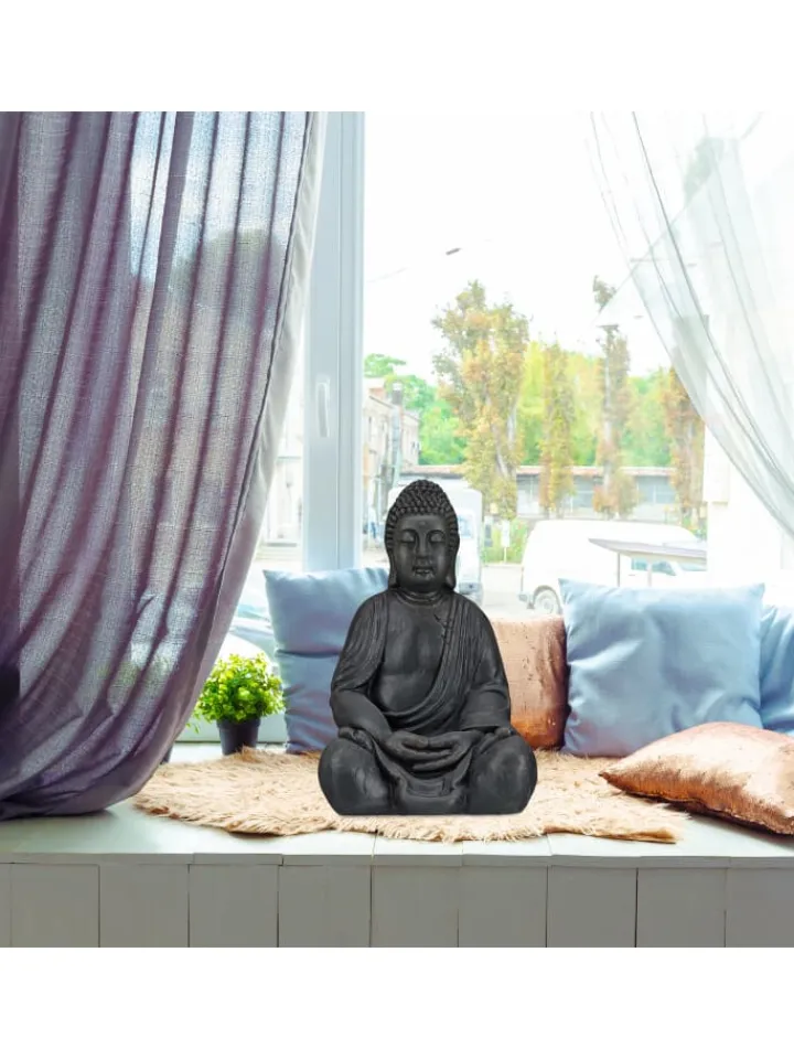 relaxdays Gartendekoration<Buddha Figur in Dunkelgrau - (H)50 cm