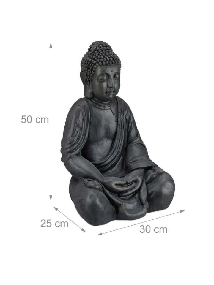 relaxdays Gartendekoration<Buddha Figur in Dunkelgrau - (H)50 cm
