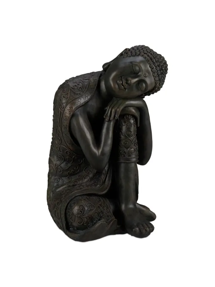 relaxdays Gartendekoration<Buddha Figur in Dunkelgrau - (H)60 cm