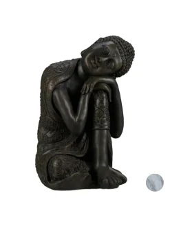 relaxdays Gartendekoration<Buddha Figur in Dunkelgrau - (H)60 cm