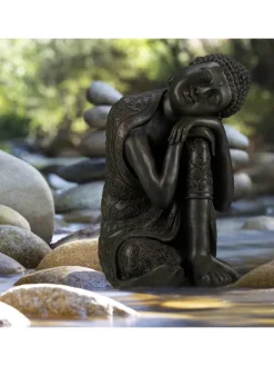 relaxdays Gartendekoration<Buddha Figur in Dunkelgrau - (H)60 cm