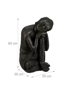 relaxdays Gartendekoration<Buddha Figur in Dunkelgrau - (H)60 cm