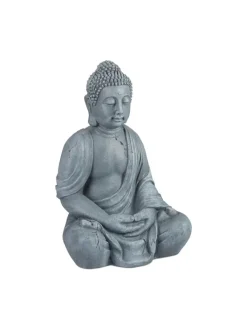 relaxdays Gartendekoration<Buddha Figur in Hellgrau - (H)70 cm