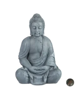 relaxdays Gartendekoration<Buddha Figur in Hellgrau - (H)70 cm