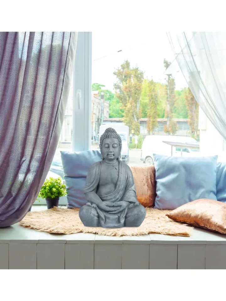 relaxdays Gartendekoration<Buddha Figur in Hellgrau - (H)70 cm
