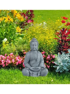 relaxdays Gartendekoration<Buddha Figur in Hellgrau - (H)70 cm