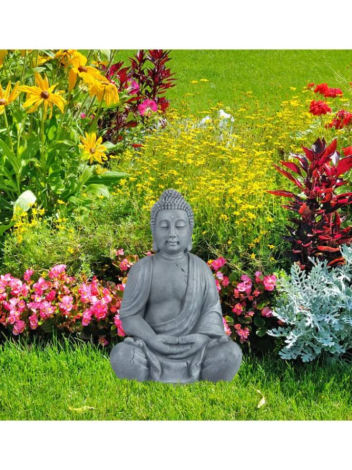 relaxdays Gartendekoration<Buddha Figur in Hellgrau - (H)70 cm