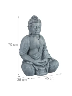 relaxdays Gartendekoration<Buddha Figur in Hellgrau - (H)70 cm