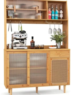 COSTWAY Regale & Schränke<Buffetschrank Bambus in Hellbraun