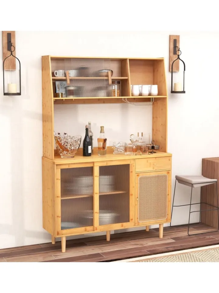 COSTWAY Regale & Schränke<Buffetschrank Bambus in Hellbraun