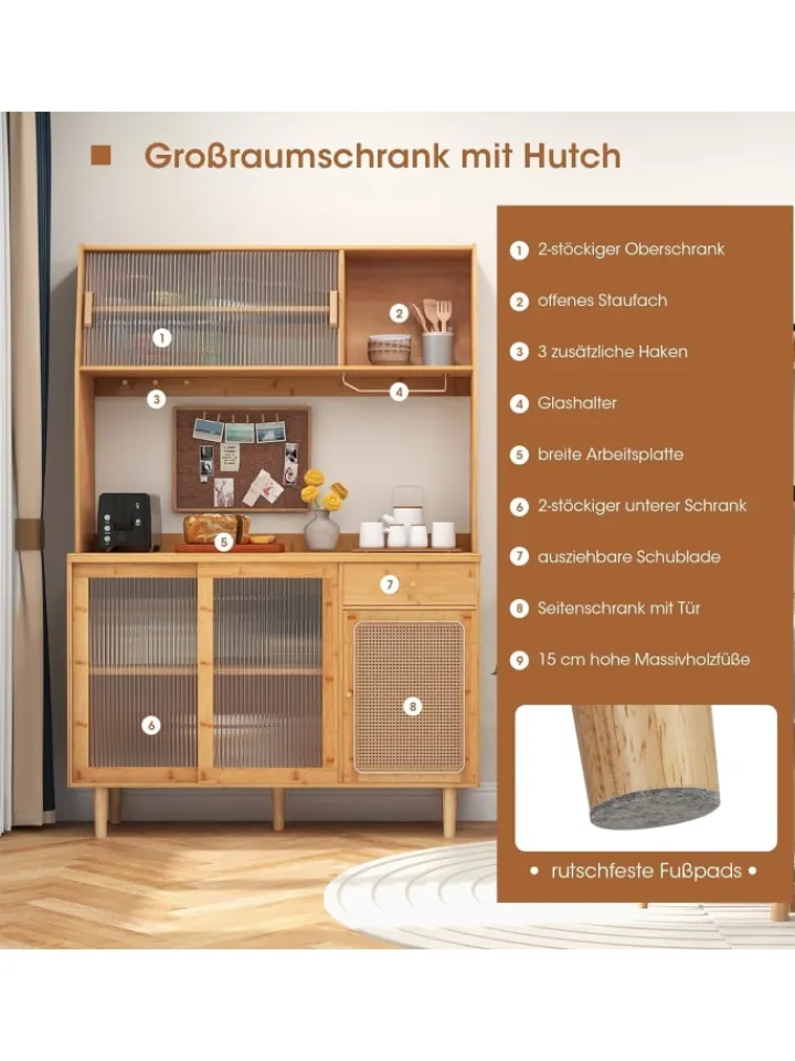 COSTWAY Regale & Schränke<Buffetschrank Bambus in Hellbraun