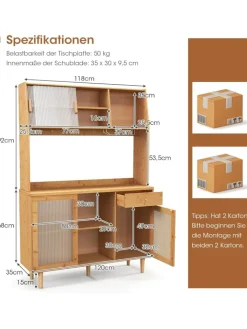 COSTWAY Regale & Schränke<Buffetschrank Bambus in Hellbraun