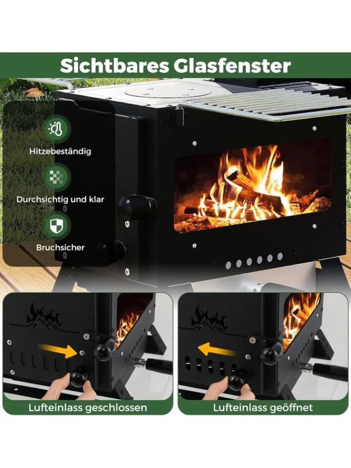 COSTWAY Grillen<Campingofen mit Topfgestell tragbar in Schwarz