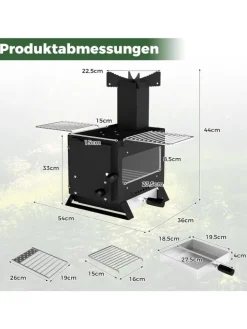 COSTWAY Grillen<Campingofen mit Topfgestell tragbar in Schwarz