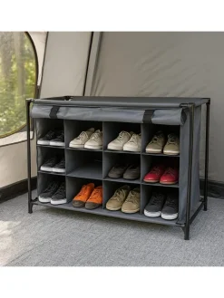 relaxdays Garderoben<Camping-Schuhregal in Grau - (B)85 x (H)65 x (T)35,5 cm