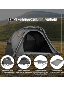 COSTWAY Gartenmöbel<Campingzelt mit selbstaufblasender Matratze für 2 Personen in Grau