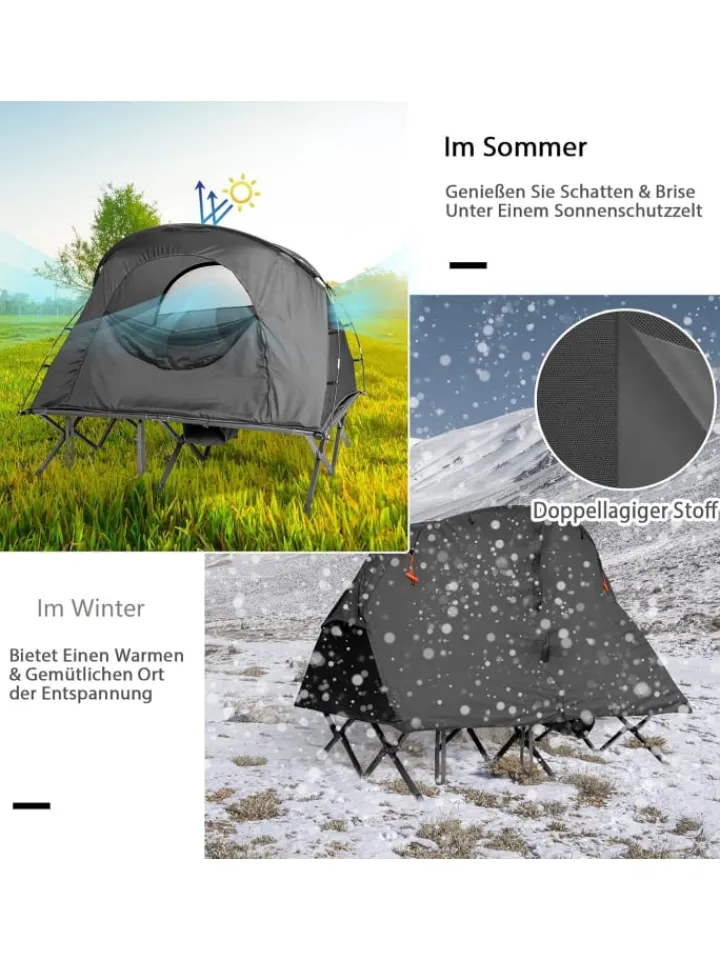 COSTWAY Gartenmöbel<Campingzelt mit selbstaufblasender Matratze für 2 Personen in Grau