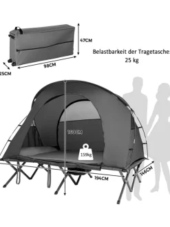 COSTWAY Gartenmöbel<Campingzelt mit selbstaufblasender Matratze für 2 Personen in Grau