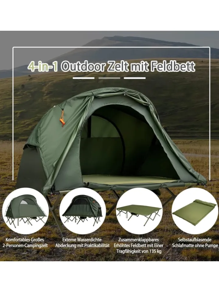 COSTWAY Gartenmöbel<Campingzelt mit selbstaufblasender Matratze für 2 Personen in Grün