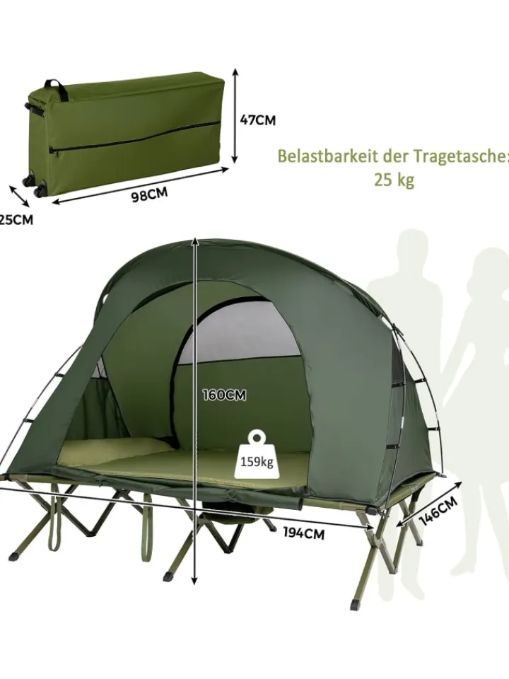 COSTWAY Gartenmöbel<Campingzelt mit selbstaufblasender Matratze für 2 Personen in Grün