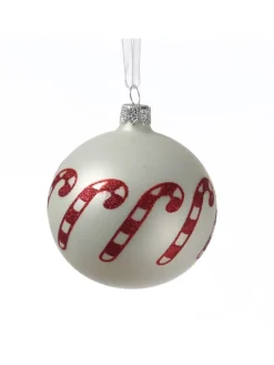 MARELIDA Weihnachtsschmuck<Christbaumkugel Zuckerstange Weihnachtskugel Glas D: 8cm in matt weiß