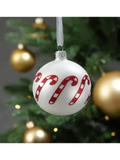 MARELIDA Weihnachtsschmuck<Christbaumkugel Zuckerstange Weihnachtskugel Glas D: 8cm in matt weiß