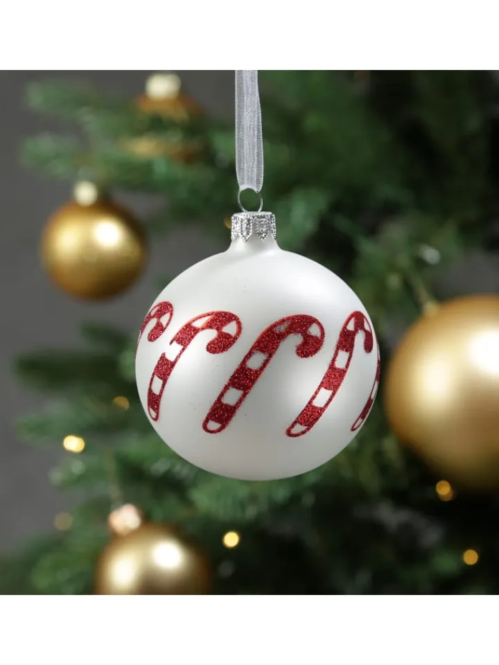 MARELIDA Weihnachtsschmuck<Christbaumkugel Zuckerstange Weihnachtskugel Glas D: 8cm in matt weiß