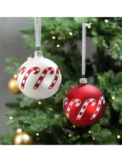 MARELIDA Weihnachtsschmuck<Christbaumkugel Zuckerstange Weihnachtskugel Glas D: 8cm in matt weiß
