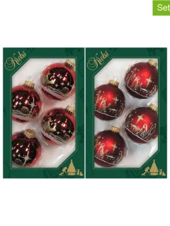 Krebs Glas Lauscha Weihnachtsschmuck<Christbaumkugeln "Heilige Nacht" in Rot - 8 Stück - Ø 7 cm