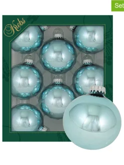 Krebs Glas Lauscha Weihnachtsschmuck<Christbaumkugeln in Hellblau - 8 Stück - Ø 7 cm