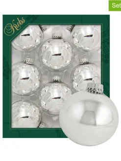 Krebs Glas Lauscha Weihnachtsschmuck<Christbaumkugeln in Silber - 8 Stück - Ø 7 cm