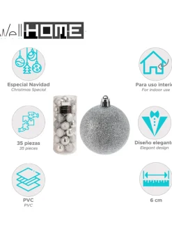 WellHome Weihnachtsschmuck<Christbaumkugeln in Silber - 35 Stück - Ø 6 cm