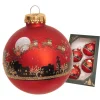 Krebs Glas Lauscha Weihnachtsschmuck<Christbaumkugeln "Santa mit Rentieren" in Rot - 4 Stück - Ø 7 cm