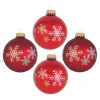 Krebs Glas Lauscha Weihnachtsschmuck<Christbaumkugeln "Schneeflocken" in Rot - 4 Stück - Ø 7 cm