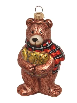 Krebs Glas Lauscha Weihnachtsschmuck<Christbaumornament "Bär mit Fisch" in Braun - (H)12 cm