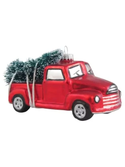 Krebs Glas Lauscha Weihnachtsschmuck<Christbaumornament "Historischer Pickup" in Rot - (B)8 cm