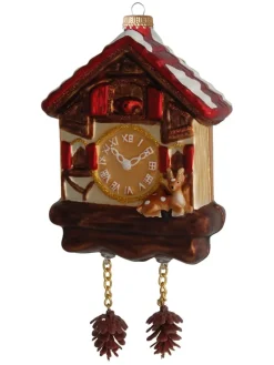 Krebs Glas Lauscha Weihnachtsschmuck<Christbaumornament "Kuckucksuhr" in Braun/ Rot - (L)9 cm
