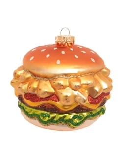 Krebs Glas Lauscha Weihnachtsschmuck<Christbaumornament "Pommes-Burger" in Gold - (H)10 cm