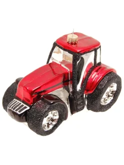 Krebs Glas Lauscha Weihnachtsschmuck<Christbaumornament 'Roter Traktor" in Rot - (L)15 cm
