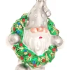 Krebs Glas Lauscha Weihnachtsschmuck<Christbaumornament "Zwerg mit Weihnachtskranz" in Silber/ Grün - (L)12 cm
