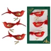 Krebs Glas Lauscha Weihnachtsschmuck<Christbaumornamente "Glasvögel" in Rot/ Gold - 3 Stück