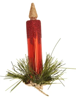 Krebs Glas Lauscha Weihnachtsschmuck<Christbaumornamente "Kerze" in Rot - 2 Stück - (H)11 cm