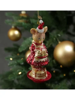 MARELIDA Weihnachtsschmuck<Christbaumschmuck Maus mit Pfannkuchen Glas H: 15cm in rot