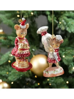 MARELIDA Weihnachtsschmuck<Christbaumschmuck Maus mit Pfannkuchen Glas H: 15cm in rot