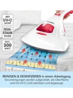 CLEANmaxx Staubsauger<Milben-Handstaubsauger mit UV-C-Licht inkl. 2 Ersatzfilter - weiß/rot