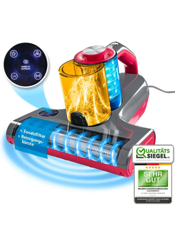 CLEANmaxx Staubsauger<Milben-Handstaubsauger mit UV-C-Licht 450W grau/rot
