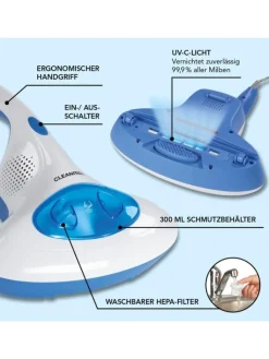 CLEANmaxx Staubsauger<Milben-Handstaubsauger mit UV-C-Licht - blau/weiß
