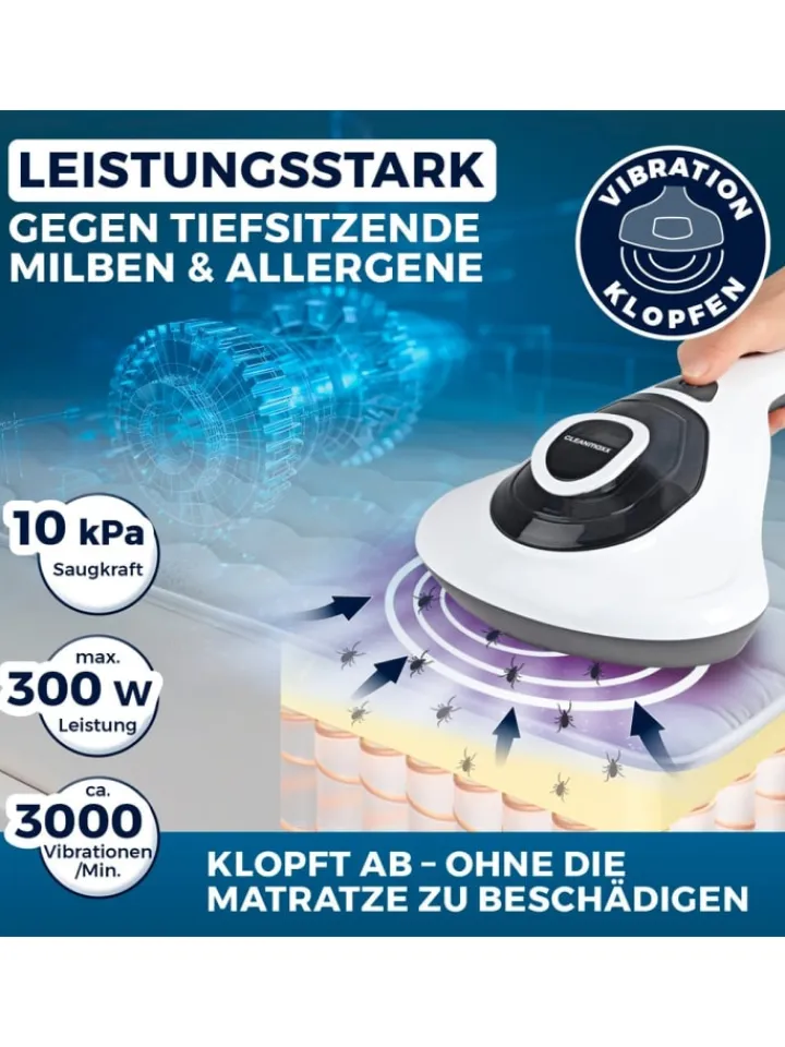 CLEANmaxx Staubsauger<Milbensauger Vibration - entfernt 99,9 % aller Milben - mit UV-C-Licht