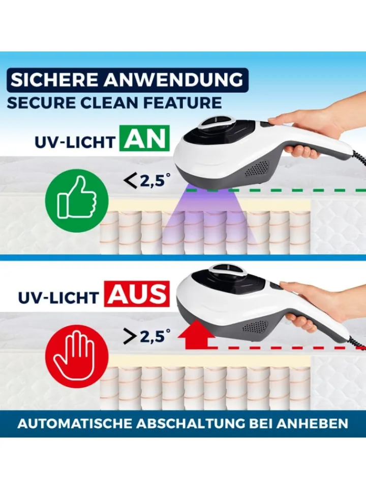 CLEANmaxx Staubsauger<Milbensauger Vibration - entfernt 99,9 % aller Milben - mit UV-C-Licht